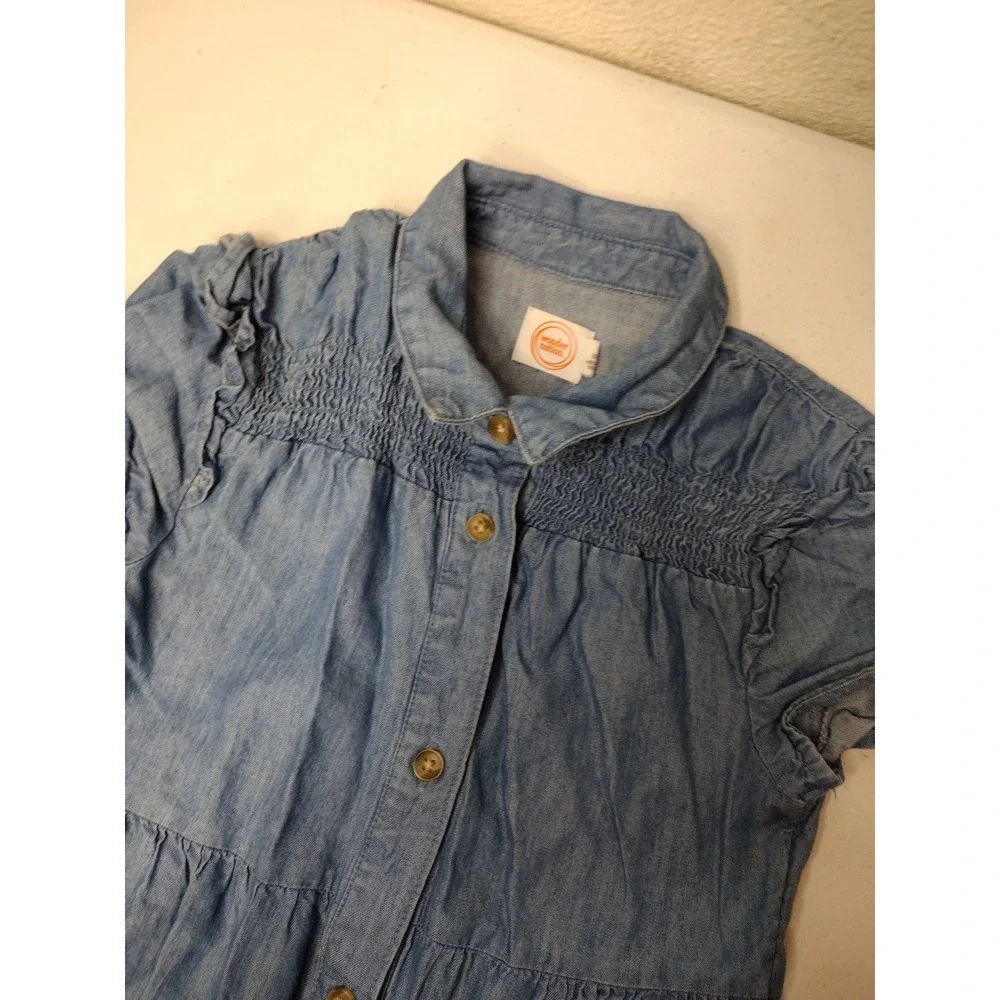 Wonder Nation Girls Blue Denim Smocked Tiered Shirt Dress Size S 6-6X